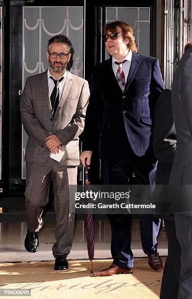 David Baddiel and Jonathan Ross leave the wedding of David Walliams and Lara Stone at Claridge's Hotel on May 16, 2010 in London, England.