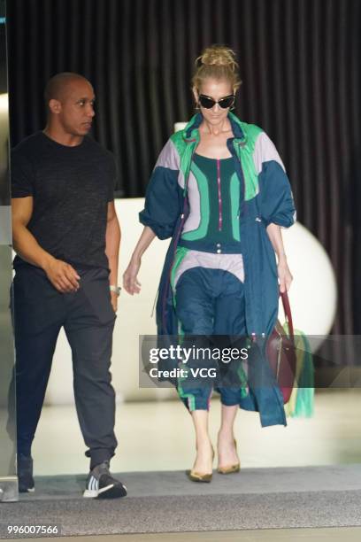 Singer Celine Dion arrives at the airport ahead of her concert on Julu 8, 2018 in Taipei, Taiwan of China.