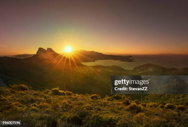 elba island, portoferraio bay aerial view. italy - portoferraio stock pictures, royalty-free photos & images