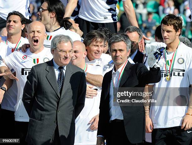 Celebrates of FC Internazionale Milano Head Coach Jose Mourinho during the Serie A match between AC Siena and FC Internazionale Milano at Stadio...