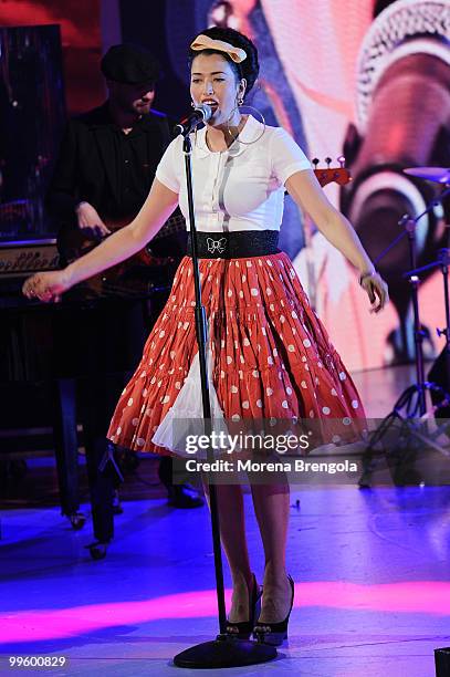 Nina Zilli appears on "Quelli che il calcio" tv show on May 16, 2010 in Milan, Italy.