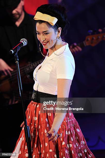 Nina Zilli appears on "Quelli che il calcio" tv show on May 16, 2010 in Milan, Italy.