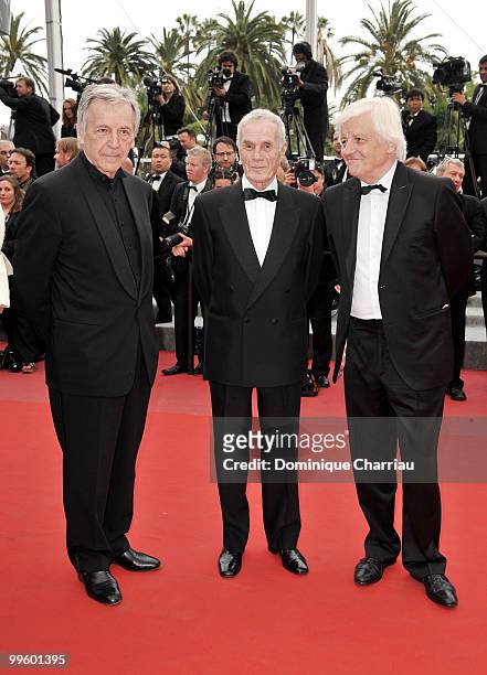 Directors Costa Gavras Pierre Schoendorfer and Jacques Perrin attend the 'The Princess of Montpensier' Premiere held at the Palais des Festivals...