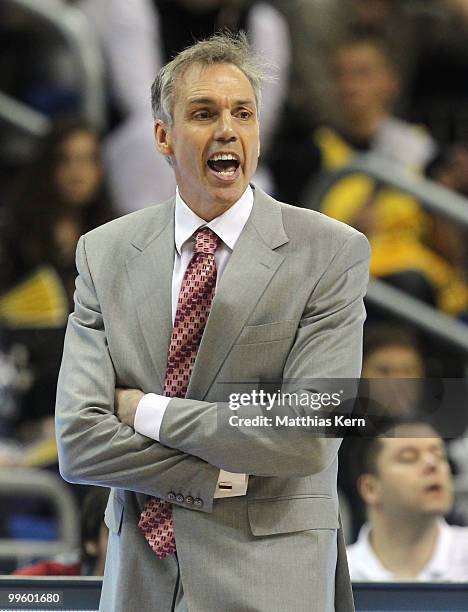 Head coach Douglas Spradley of Frankfurt reacts during the Beko Basketball Bundesliga Play-Off match between Alba Berlin and Deutsche Bank Skyliners...