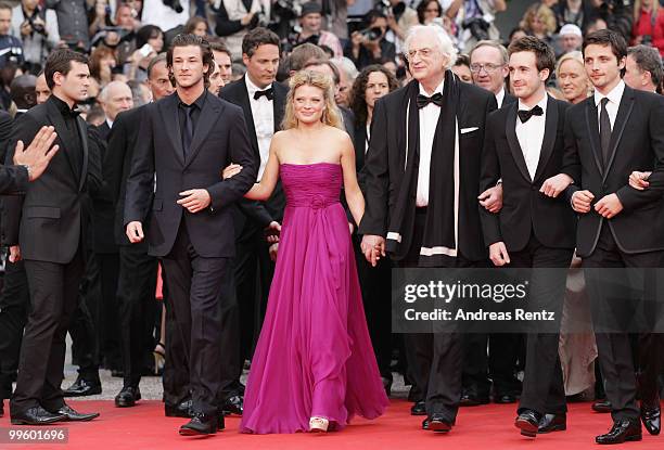 Actor Gaspard Ulliel, Melanie Thierry, director Bertrand Tavernier, Gregoire Leprince-Ringuet and Raphael Personnaz attend "The Princess Of...