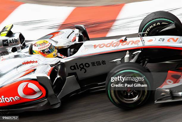 Lewis Hamilton of Great Britain and McLaren Mercedes drives during the Monaco Formula One Grand Prix at the Monte Carlo Circuit on May 16, 2010 in...