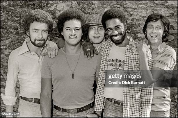 The Olympic Runners, group portrait, Chipping Norton, United Kingdom, 1977. L-R: Pete Wingfield, DeLisle Harper, Joe Jammer, George Chandler, Mike...