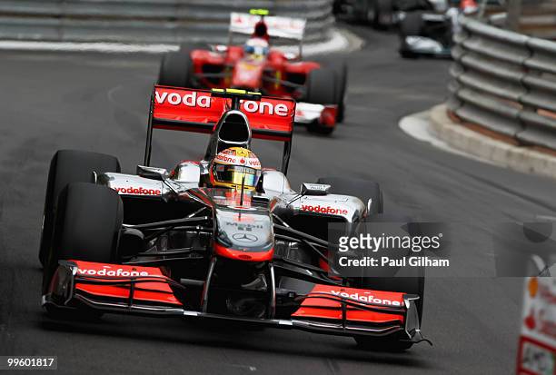 Lewis Hamilton of Great Britain and McLaren Mercedes drives during the Monaco Formula One Grand Prix at the Monte Carlo Circuit on May 16, 2010 in...