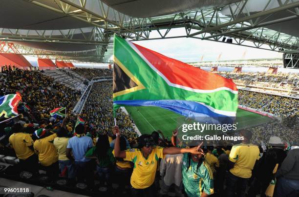 South African fans celebrate during the International Friendly match between South Africa and Thailand from Mbombela Stadium on May 16, 2010 in...