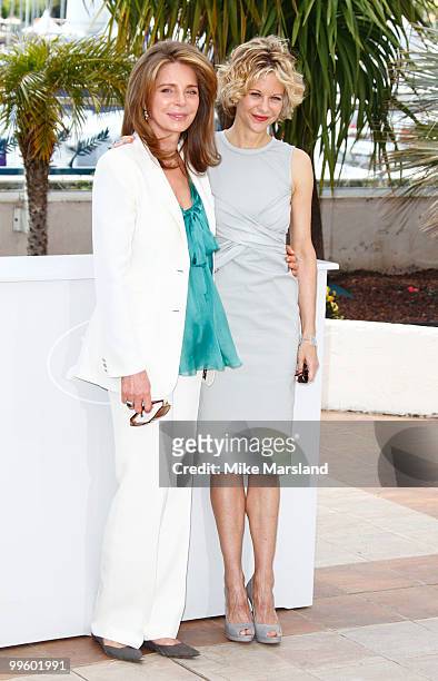 Queen Noor of Jordan and Meg Ryan attend the 'Countdown to Zero' Photo Call held at the Palais des Festivals during the 63rd Annual International...