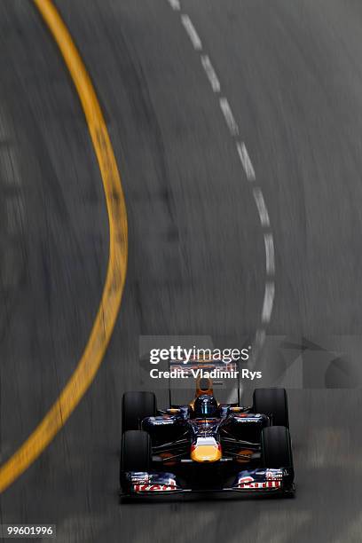 Sebastian Vettel of Germany and Red Bull Racing drives during the Monaco Formula One Grand Prix at the Monte Carlo Circuit on May 16, 2010 in Monte...