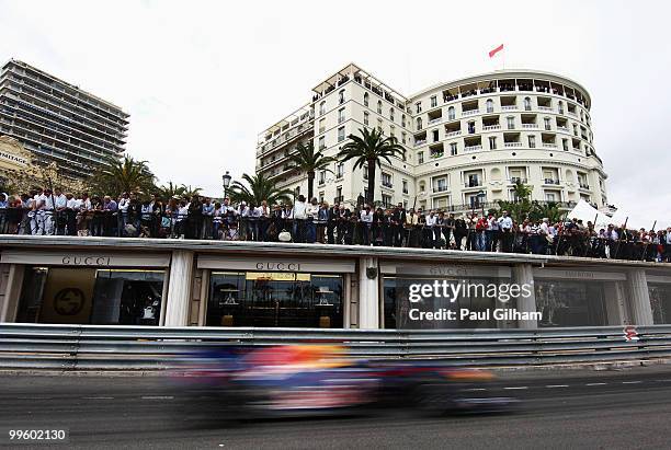 Sebastian Vettel of Germany and Red Bull Racing drives during the Monaco Formula One Grand Prix at the Monte Carlo Circuit on May 16, 2010 in Monte...