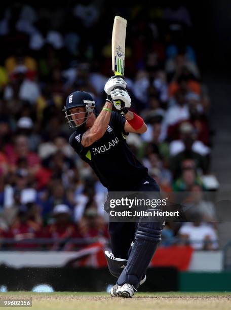 Kevin Pietersen of England scores runs during the final of the ICC World Twenty20 between Australia and England played at the Kensington Oval on May...