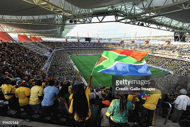 South African fans celebrate during the International Friendly match between South Africa and Thailand from Mbombela Stadium on May 16, 2010 in...