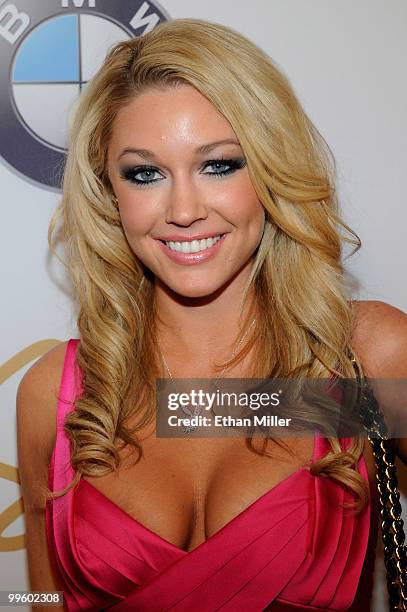 October 2008 Playboy Playmate of the Month Kelly Carrington arrives at a party to introduce model Hope Dworaczyk as the 2010 Playboy Playmate of the...