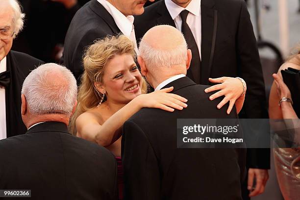 Actress Melanie Thierry greets Cannes Film Festival President Gilles Jacob attends "The Princess Of Montpensier" Premiere at the Palais des Festivals...