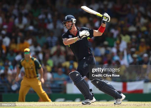 Kevin Pietersen of England in action during the final of the ICC World Twenty20 between Australia and England at the Kensington Oval on May 16, 2010...