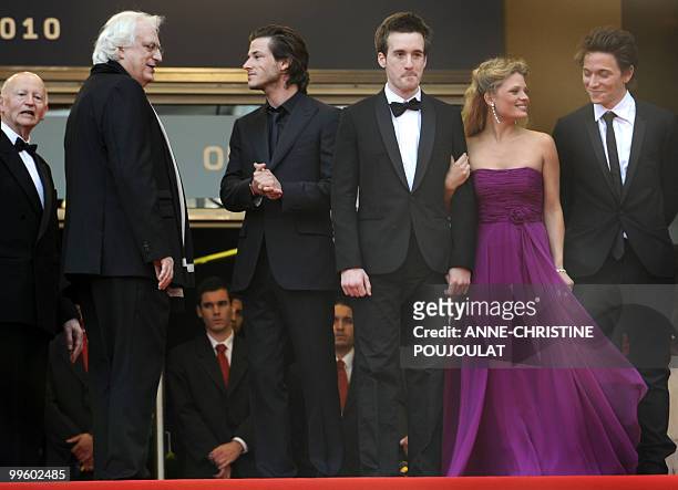 Cannes Film Festival President Gilles Jacob watches French director Bertrand Tavernier, French actor Gaspard Ulliel, French actor Gregoire...