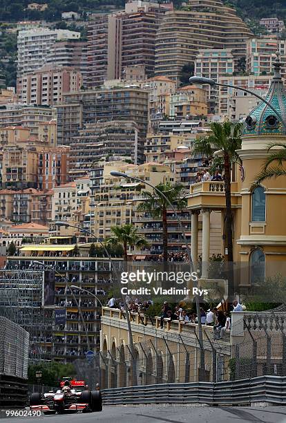 Lewis Hamilton of Great Britain and McLaren Mercedes drives during the Monaco Formula One Grand Prix at the Monte Carlo Circuit on May 16, 2010 in...