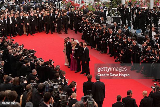 General view of actors Raphael Personnaz, Gregoire Leprince-Ringuet, actress Melanie Thierry and director Bertrand Tavernier and actor Gaspard Ulliel...