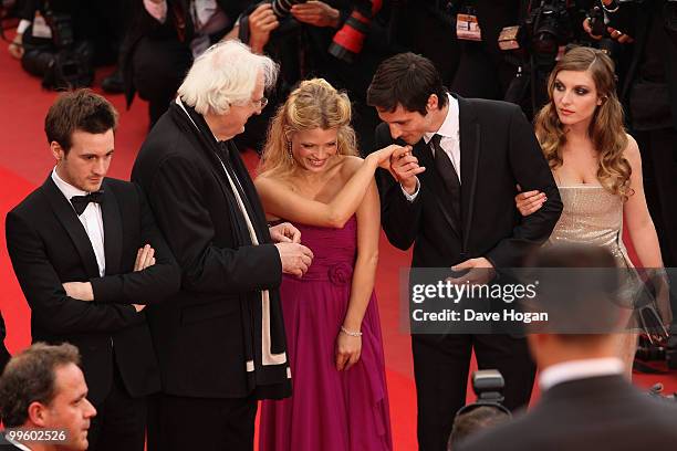 Actor Gregoire Leprince-Ringuet with director Bertrand Tavernier, actress Melanie Thierry and actor Raphael Personnaz and guest attend "The Princess...