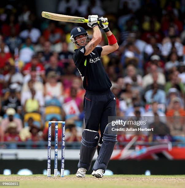 Kevin Pietersen of England scores runs during the final of the ICC World Twenty20 between Australia and England played at the Kensington Oval on May...