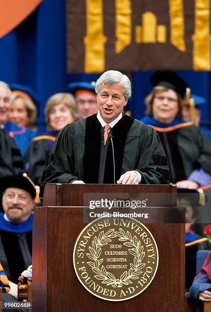 James "Jamie" Dimon, chairman and chief executive officer of JPMorgan Chase & Co., speaks during Syracuse University's commencement ceremony at the...