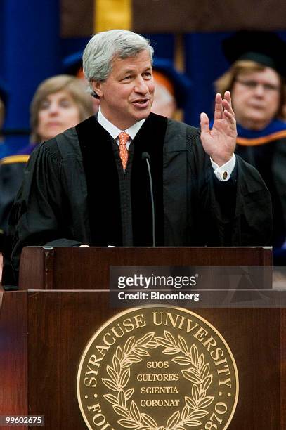 James "Jamie" Dimon, chairman and chief executive officer of JPMorgan Chase & Co., speaks during Syracuse University's commencement ceremony at the...