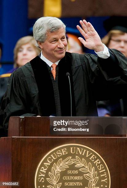 James "Jamie" Dimon, chairman and chief executive officer of JPMorgan Chase & Co., speaks during Syracuse University's commencement ceremony at the...
