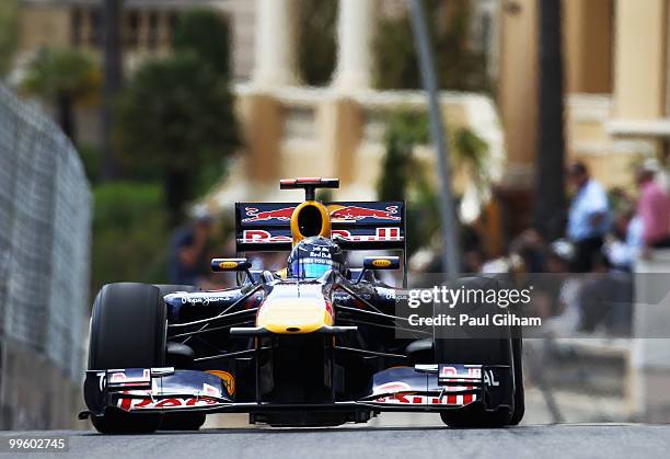 Sebastian Vettel of Germany and Red Bull Racing drives during the Monaco Formula One Grand Prix at the Monte Carlo Circuit on May 16, 2010 in Monte...