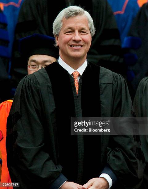 James "Jamie" Dimon, chairman and chief executive officer of JPMorgan Chase & Co., attends Syracuse University's commencement ceremony at the Carrier...