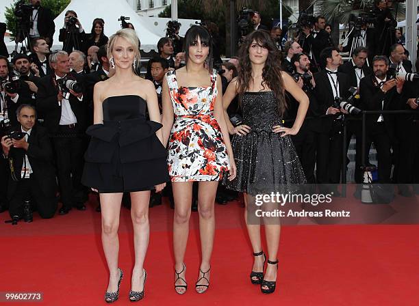 Actress Leila Bekhti, Audrey Lamy and Geraldine Nakache attend "The Princess Of Montpensier" Premiere at the Palais des Festivals during the 63rd...