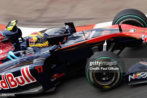 Jaime Alguersuari of Spain and Scuderia Toro Rosso drives during the Monaco Formula One Grand Prix at the Monte Carlo Circuit on May 16, 2010 in...