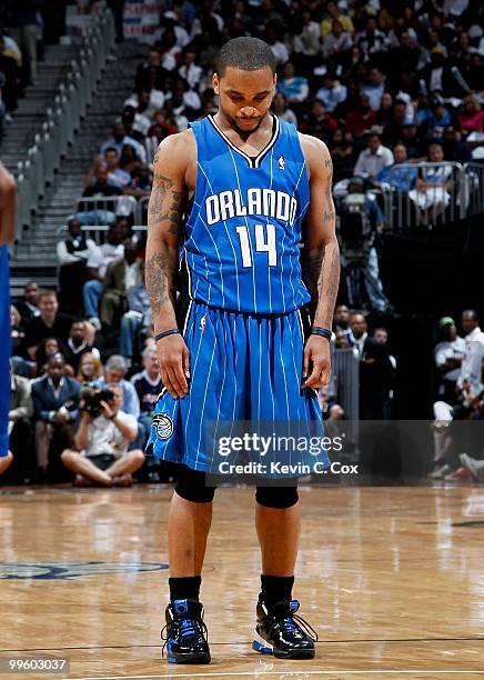 Jameer Nelson of the Orlando Magic against the Atlanta Hawks during Game Four of the Eastern Conference Semifinals of the 2010 NBA Playoffs at...