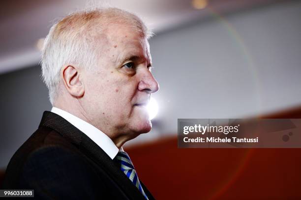 Interior Minister, Horst Seehofer arrives for the weekly cabinet meeting in the German Chancellory on July 11, 2018 in Berlin, Germany.