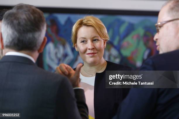 Family Minister, Franziska Giffey arrives for the weekly cabinet meeting in the German Chancellory on July 11, 2018 in Berlin, Germany.