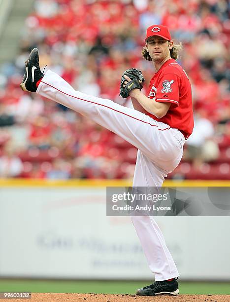 Bronson Arroyo of the Cincinnati Reds throws a pitch during the game against the St. Louis Cardinals at Great American Ball Park on May 16, 2010 in...