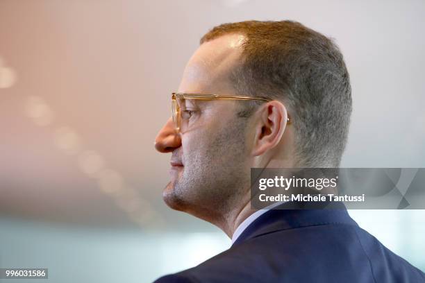 Health Minister, Jens Spahn, , arrives for the weekly cabinet meeting in the German Chancellory on July 11, 2018 in Berlin, Germany.