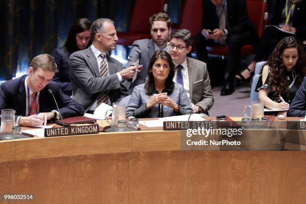 United Nations, New York, USA, July 10 2018 - Nikki R. Haley, United States Permanent Representative to the UN, During the Security Council meeting...