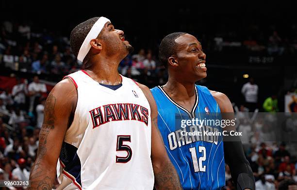 Dwight Howard of the Orlando Magic against Josh Smith of the Atlanta Hawks during Game Four of the Eastern Conference Semifinals of the 2010 NBA...