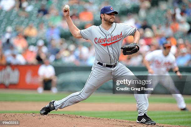 Jake Westbrook of the Cleveland Indians pitches against the Baltimore Orioles at Camden Yards on May 16, 2010 in Baltimore, Maryland.