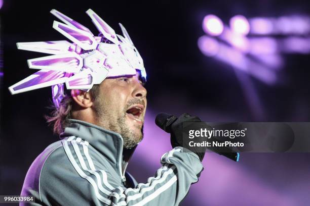 Jay Kay of Jamiroquai performs performs on stage during a concert on July 10, 2018 in Mantua, Italy.
