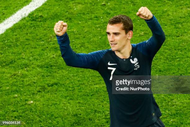 Antoine Griezmann of France national team celebrates victory during the 2018 FIFA World Cup Russia Semi Final match between France and Belgium on...