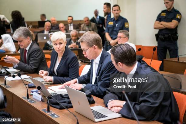 Lawyers arrive at Oberlandesgericht courthouse on the day judges are to announce the verdict in the marathon NSU neo-Nazi murder trial on July 11,...