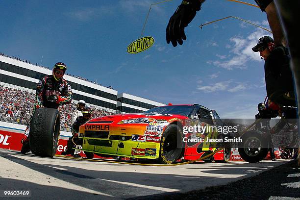 Jeff Gordon pits the DuPont Chevrolet during the NASCAR Sprint Cup Series Autism Speaks 400 at Dover International Speedway on May 16, 2010 in Dover,...