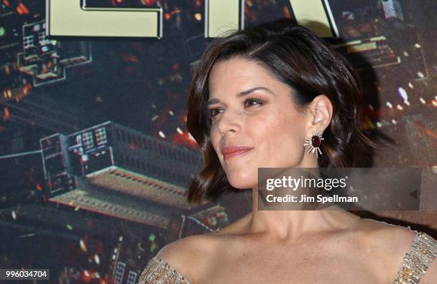 Actress Neve Campbell attends the "Skyscraper" New York premiere at AMC Loews Lincoln Square on July 10, 2018 in New York City.