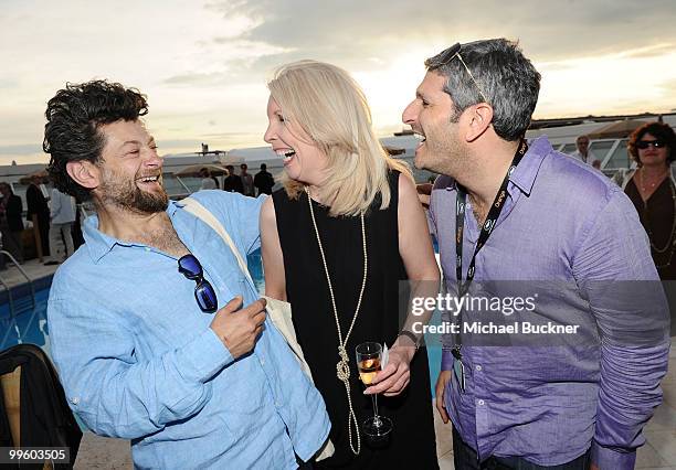 Actor Andy Serkis, Director of the British Film Institute Amanda Nevill and Jason Solomons attend the British Film Institute Party at Palais Stefanie...