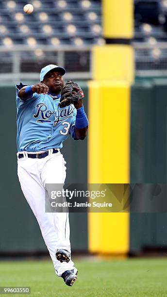 Shortstop Yuniesky Betancourt of the Kansas City Royals throws toward first during the game against the Chicago White Sox on May 16, 2010 at Kauffman...