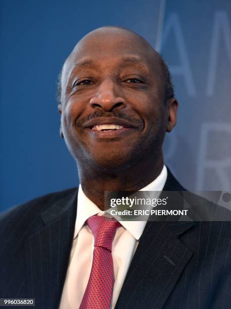 Kenneth Frazier, Chairman of the Board and CEO of US pharmaceutical company Merck looks on during an event with the French-American Foundation in...