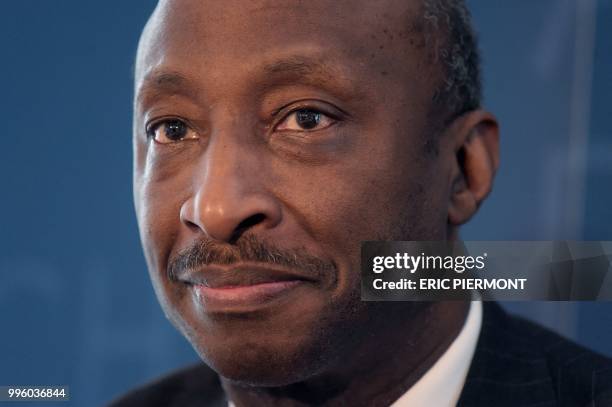 Kenneth Frazier, Chairman of the Board and CEO of US pharmaceutical company Merck looks on during an event with the French-American Foundation in...